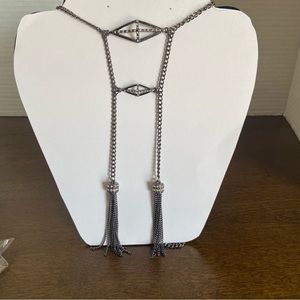 vintage Jennifer Lopez JLo long necklace w/drop pendants, fringe, rhinestones